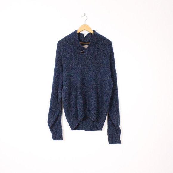 *London Fog Mens Blue Wool Knit Long Sleeve Collared Sweater - Picture 1 of 4